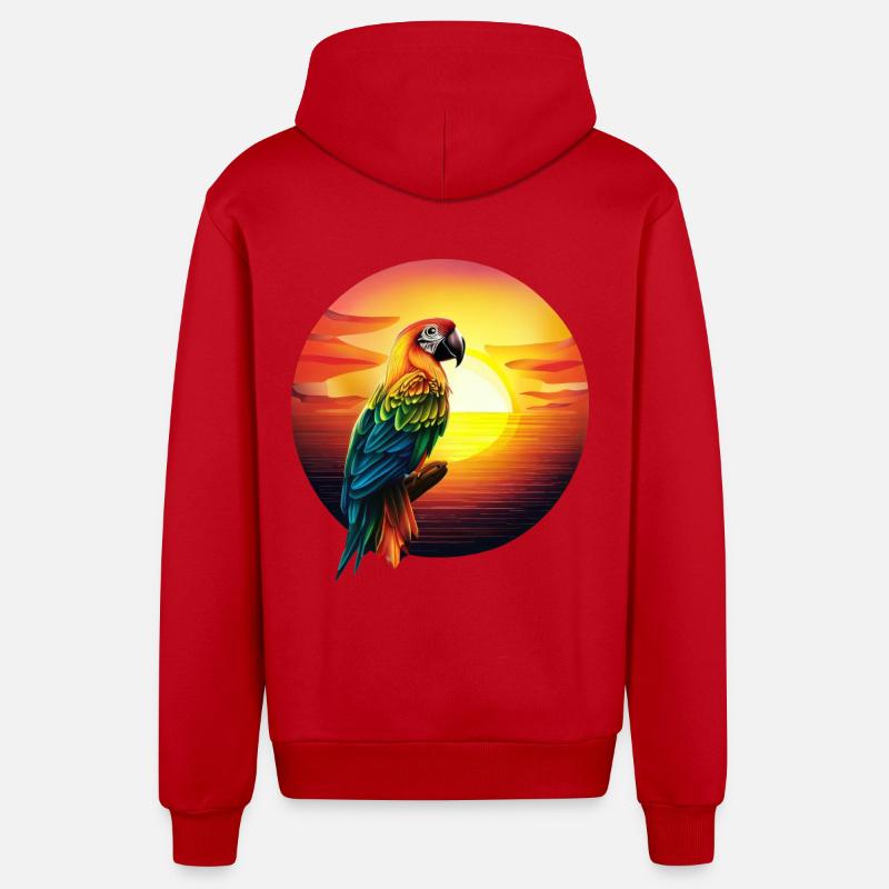 Perroquet au coucher du soleil - Veste à capuche bio décontractée fabriquée en UE - rouge
