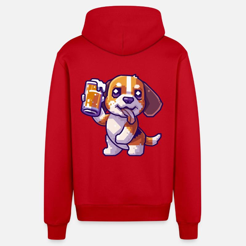 Beagle Dogs Bière Pixel - Veste à capuche bio décontractée fabriquée en UE - rouge