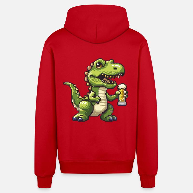 Dinosaur T-Rex Pixel Beer - Organic Relaxed Hooded Jacket Made in EU - red