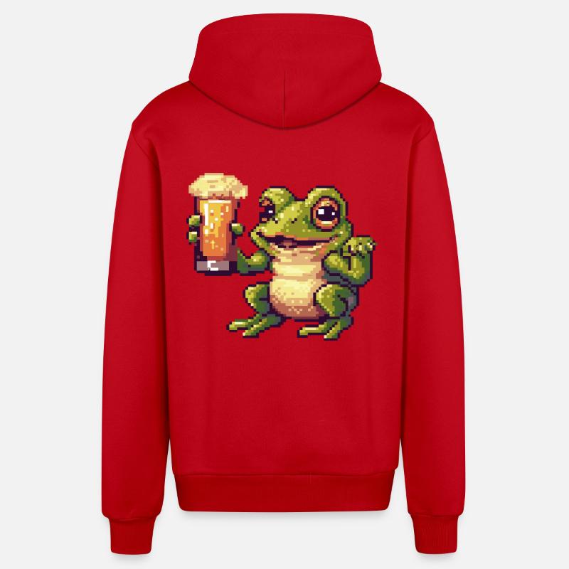 Frosch Pixel Bier - Organic Relaxed Kapuzenjacke Made in EU - Rot