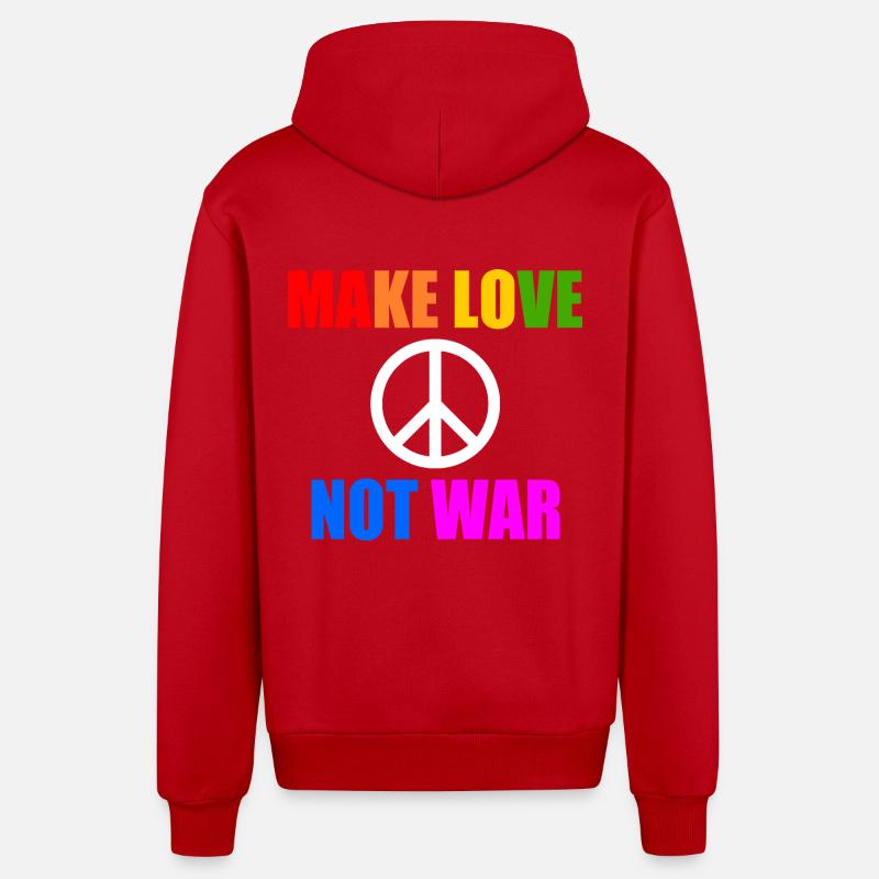 Make love not war - Veste à capuche bio décontractée fabriquée en UE - rouge