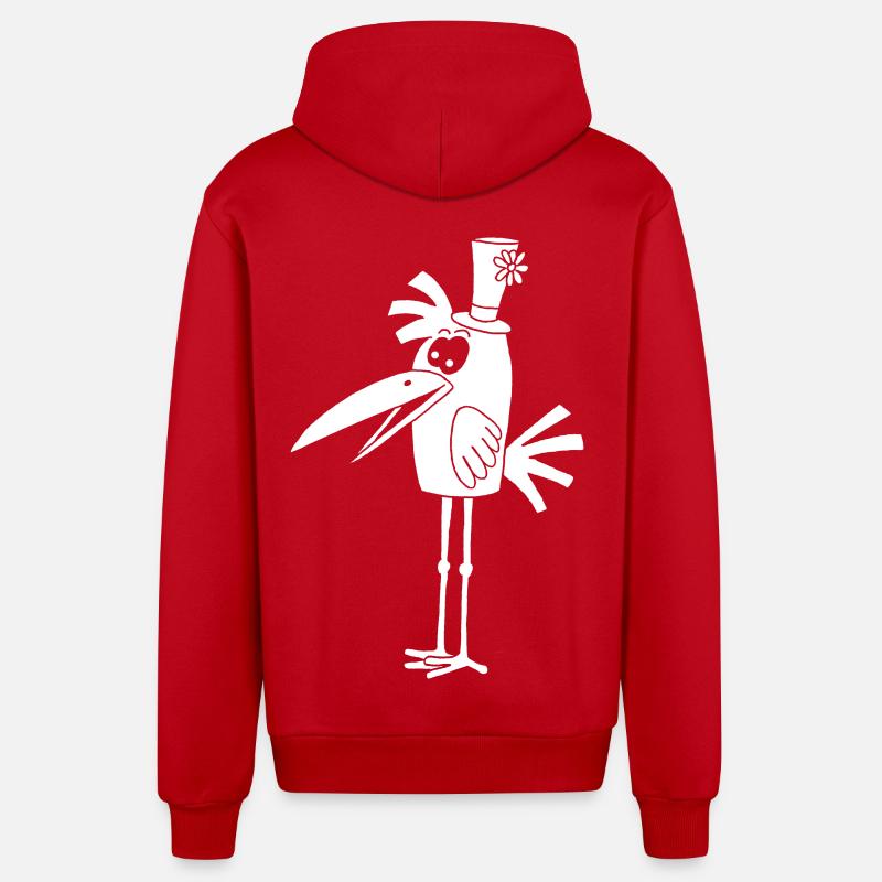 Oiseau blanc et son chapeau - Veste à capuche bio décontractée fabriquée en UE - rouge