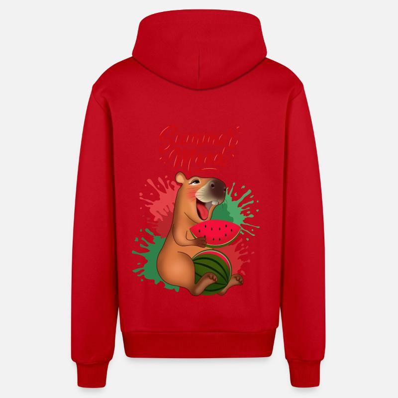 Capybara souriant avec pastèque - Veste à capuche bio décontractée fabriquée en UE - rouge
