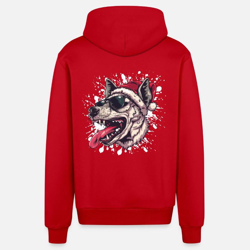 Hyène Noël drôle - Veste à capuche bio décontractée fabriquée en UE - rouge