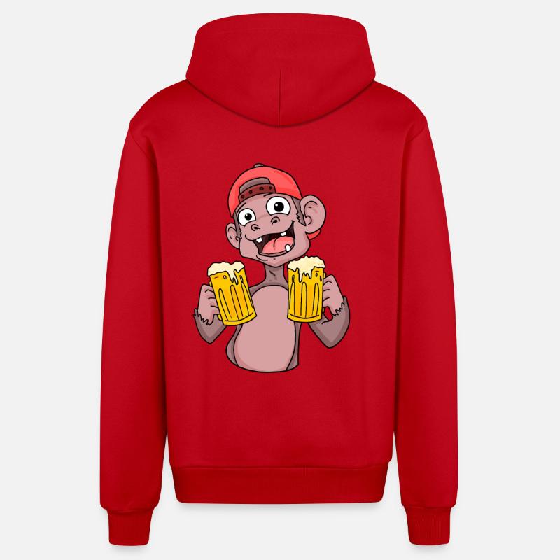 Affe mit Biergläser - Organic Relaxed Kapuzenjacke Made in EU - Rot