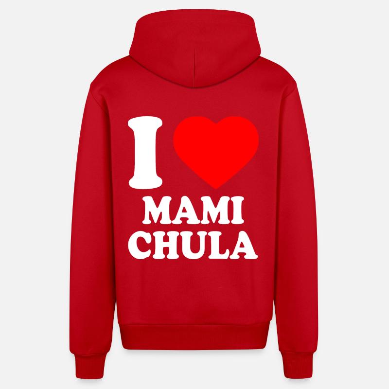I love mami chula - Veste à capuche bio décontractée fabriquée en UE - rouge