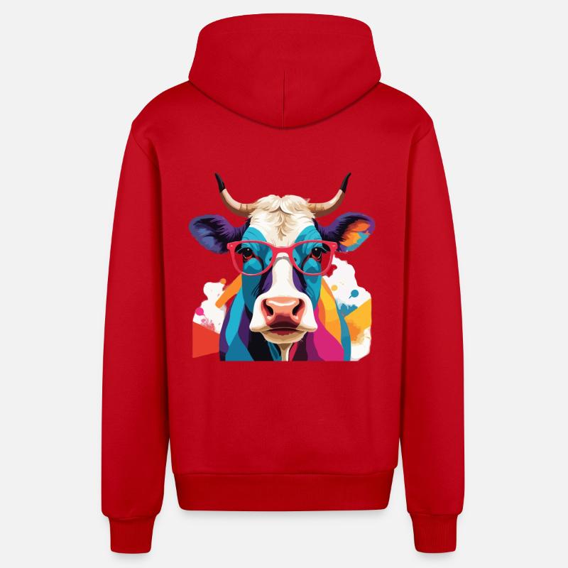 Cow Cool mit Brille Cool - Organic Relaxed Kapuzenjacke Made in EU - Rot