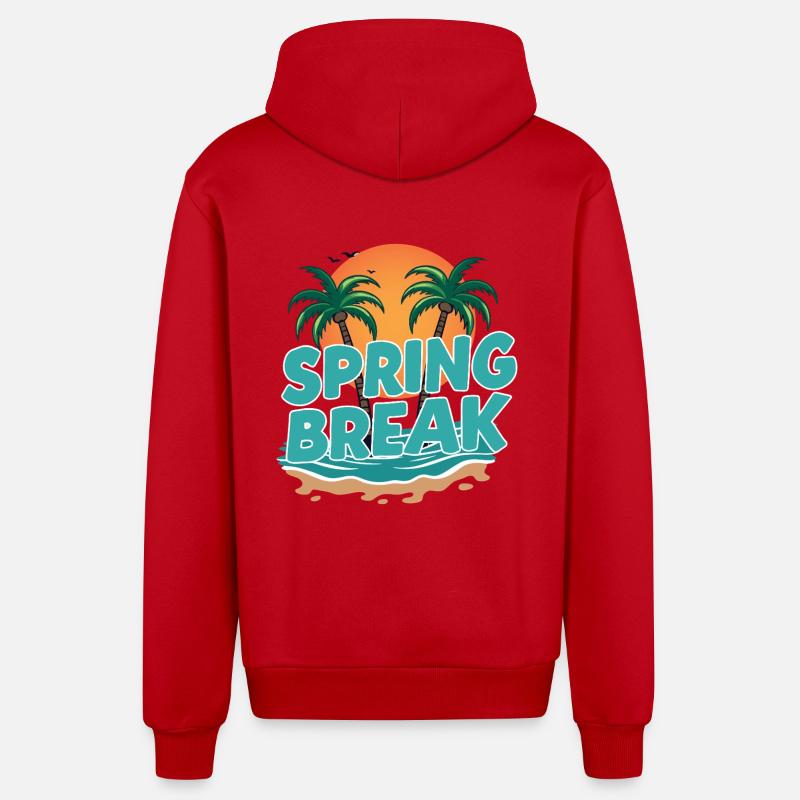 Spring Break Palm Trees Beach - Organic Relaxed Hooded Jacket Made in EU - red