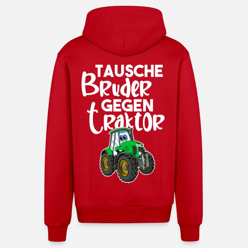 Tausche Bruder Gegen Traktor - Organic Relaxed Kapuzenjacke Made in EU - Rot