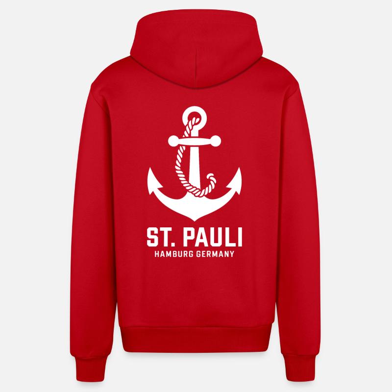 St. Pauli Hamburg Anker Reeperbahn - Veste à capuche bio décontractée fabriquée en UE - rouge