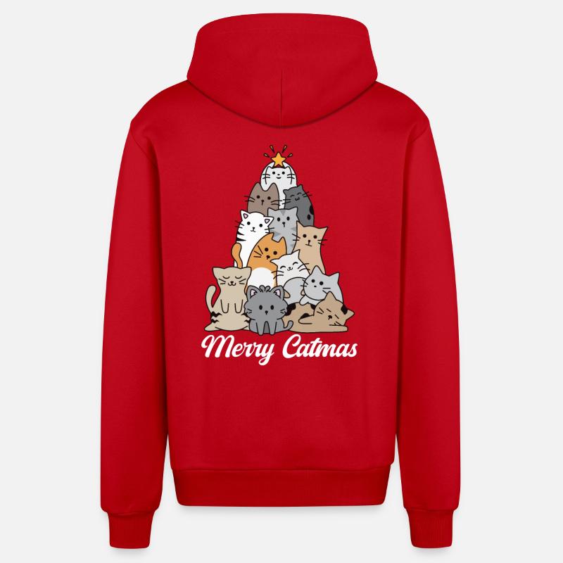 Joyeux Catmas - Veste à capuche bio décontractée fabriquée en UE - rouge