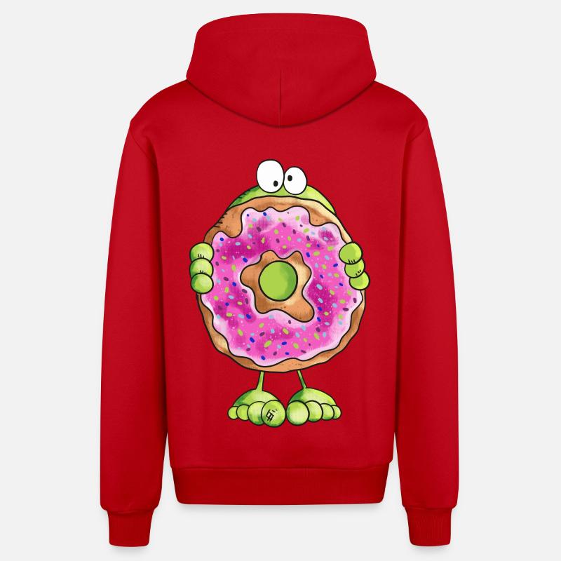 Grenouille drôle avec un beignet rose - Veste à capuche bio décontractée fabriquée en UE - rouge