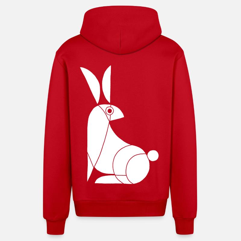 Drôle de lapin blanc - Veste à capuche bio décontractée fabriquée en UE - rouge