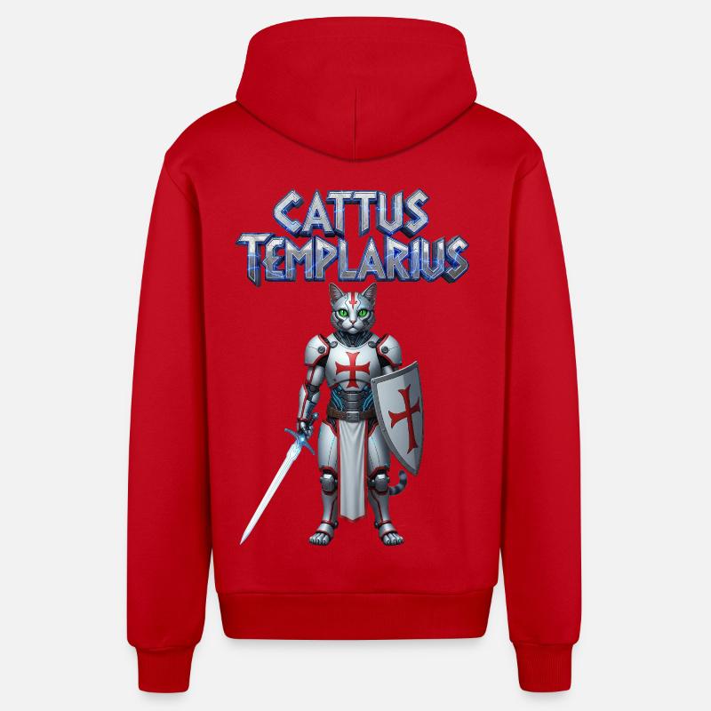 Cattus Templarius Chat Chevalier - Veste à capuche bio décontractée fabriquée en UE - rouge