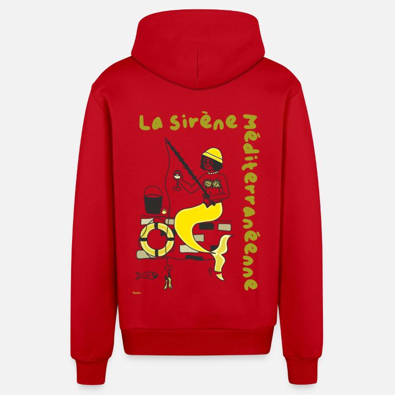 Sirene Mediterranéenne Jaune Pêche - Veste à capuche bio décontractée fabriquée en UE - rouge