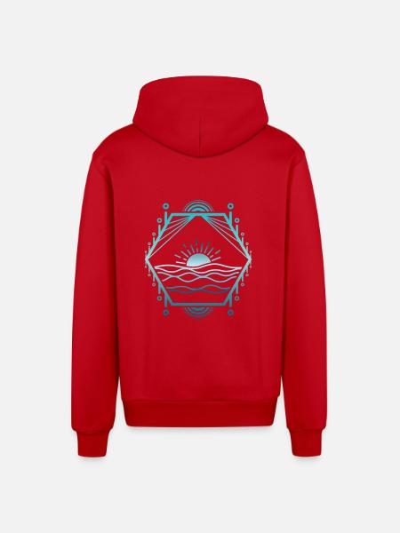 Sea lines - Organic Relaxed Hooded Jacket Made in EU - red