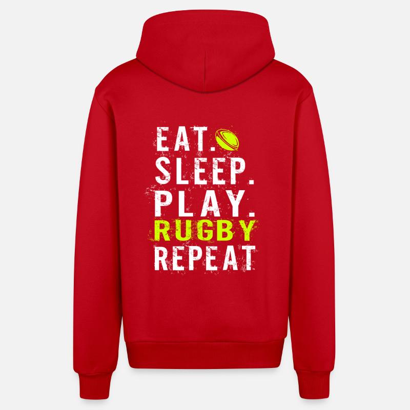 Eat sleep Rugby - Veste à capuche bio décontractée fabriquée en UE - rouge