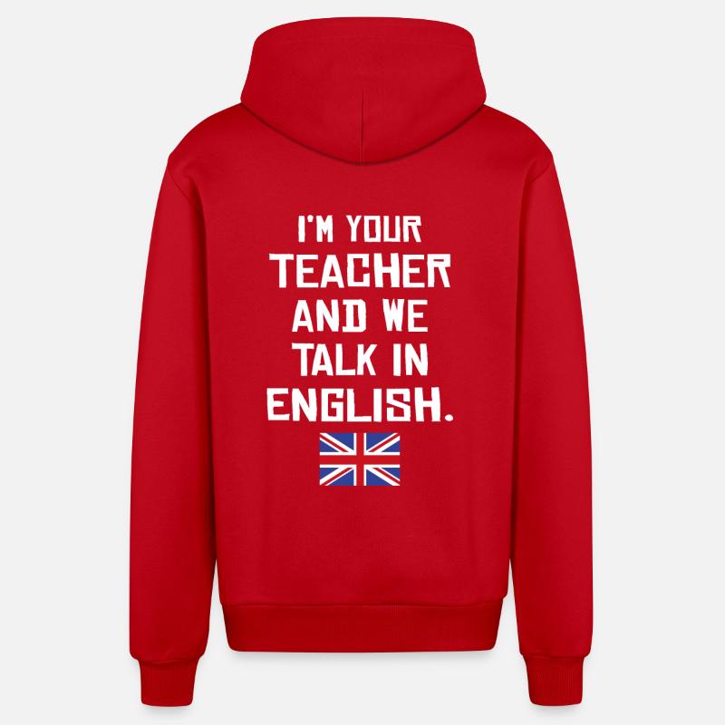 Professeur d’anglais britannique - Veste à capuche bio décontractée fabriquée en UE - rouge