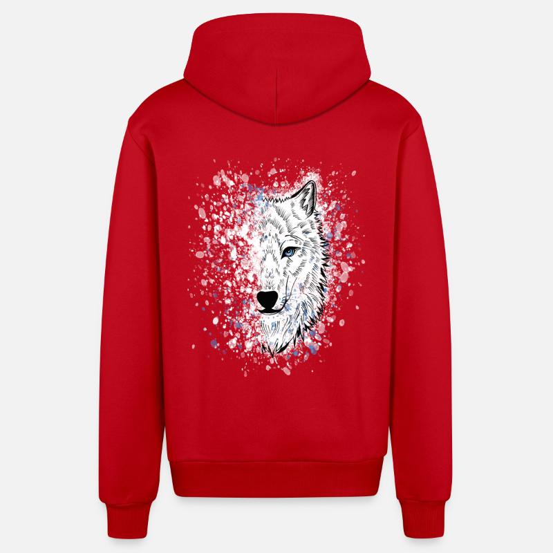 Polar Wolf White Wolf - Organic Relaxed Hooded Jacket Made in EU - red