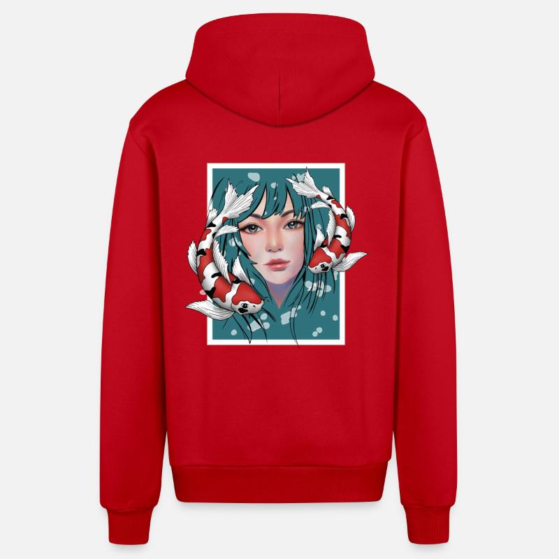 Anime Koi - Veste à capuche bio décontractée fabriquée en UE - rouge