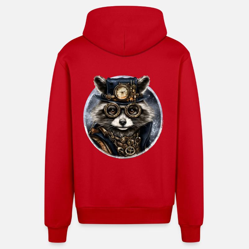 Raton laveur steampunk - Veste à capuche bio décontractée fabriquée en UE - rouge
