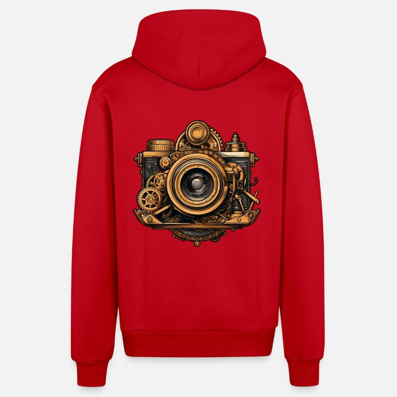 Caméra steampunk - Veste à capuche bio décontractée fabriquée en UE - rouge
