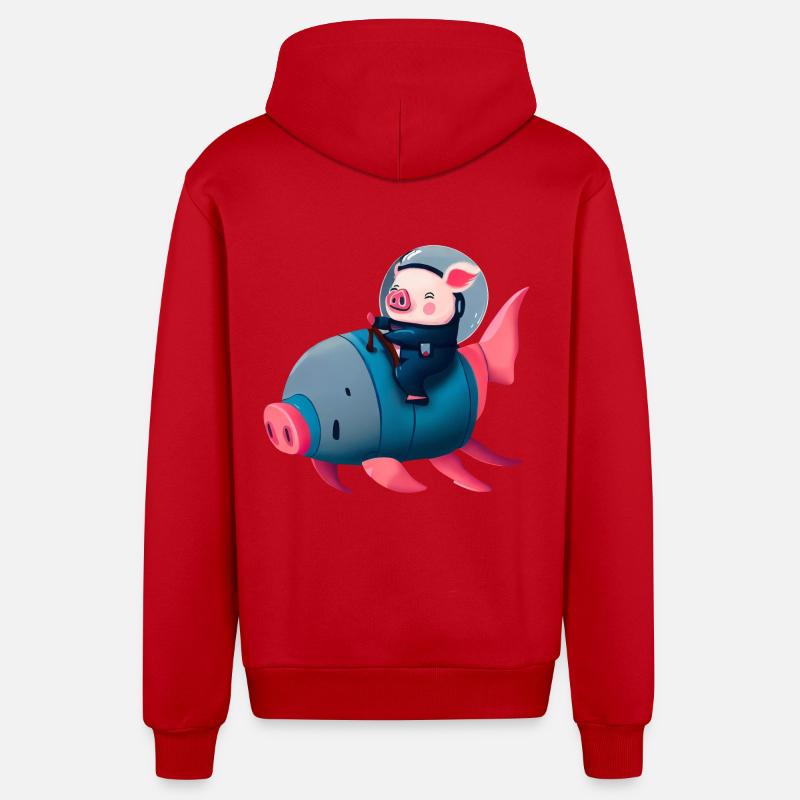 Pig Astronaut sur Pig Rocket - Veste à capuche bio décontractée fabriquée en UE - rouge