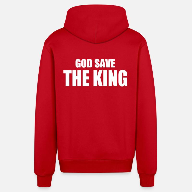 god save the king - Veste à capuche bio décontractée fabriquée en UE - rouge