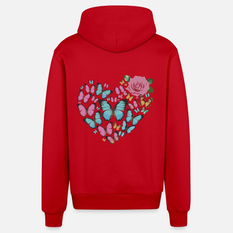 Cœur de papillons - Veste à capuche bio décontractée fabriquée en UE - rouge