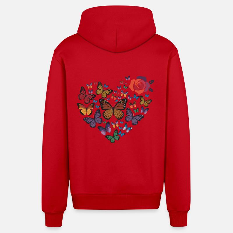 Cœur de papillons - Veste à capuche bio décontractée fabriquée en UE - rouge