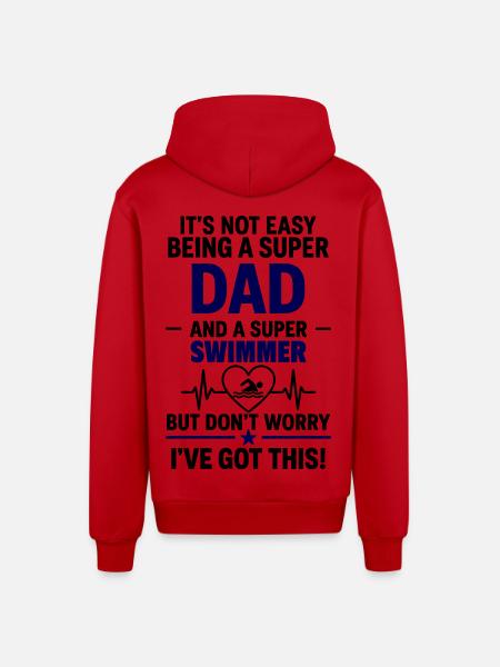Heart + Swimming – Super Dad Swimmer - Organic Relaxed Hooded Jacket Made in EU - red