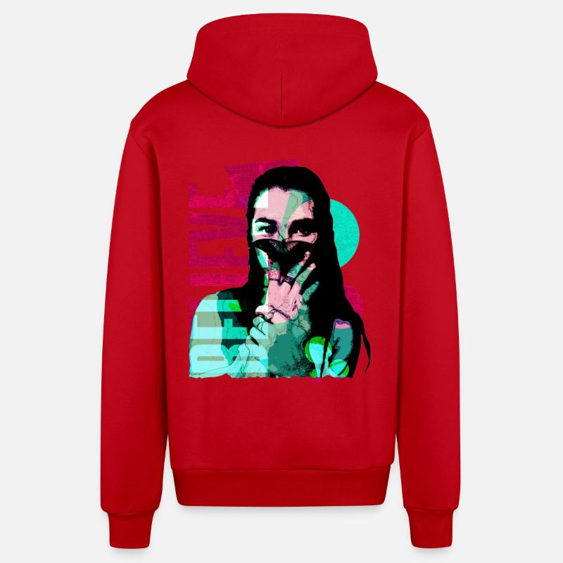 Femme avec papillon - Veste à capuche bio décontractée fabriquée en UE - rouge