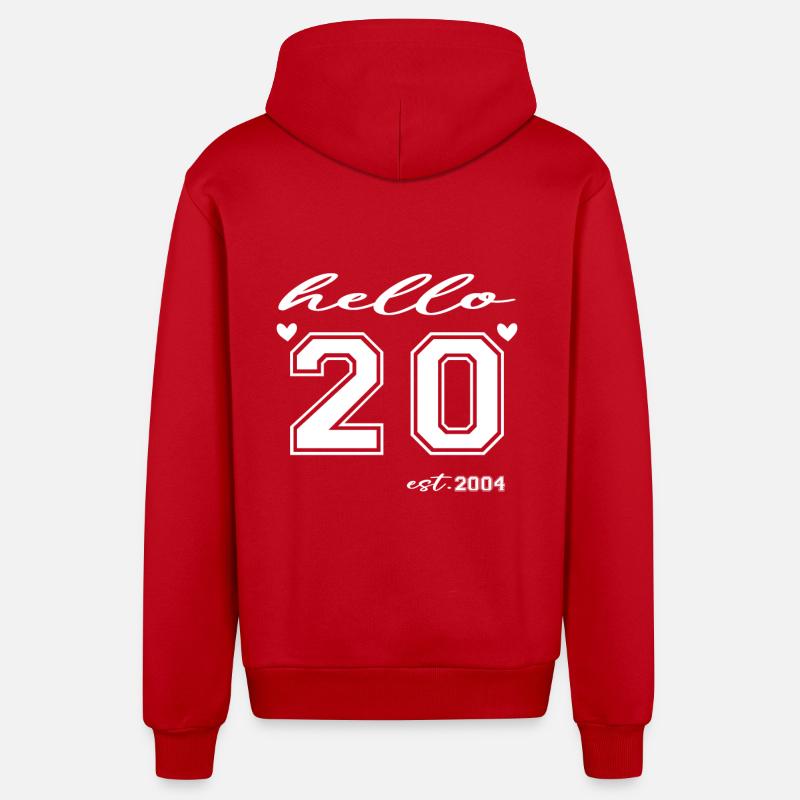 Hello 20 est 2004 - Veste à capuche bio décontractée fabriquée en UE - rouge
