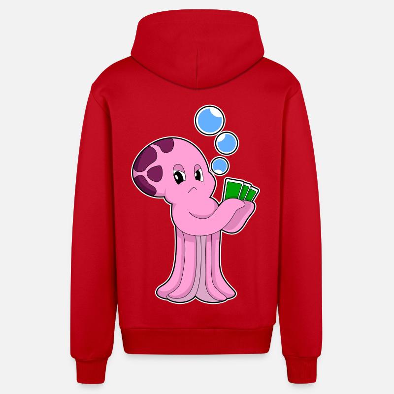 Cartes de poker Krake Poker - Veste à capuche bio décontractée fabriquée en UE - rouge