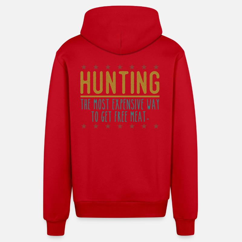 Jäger Lustiger Spruch – Gratis Fleisch Design - Organic Relaxed Kapuzenjacke Made in EU - Rot