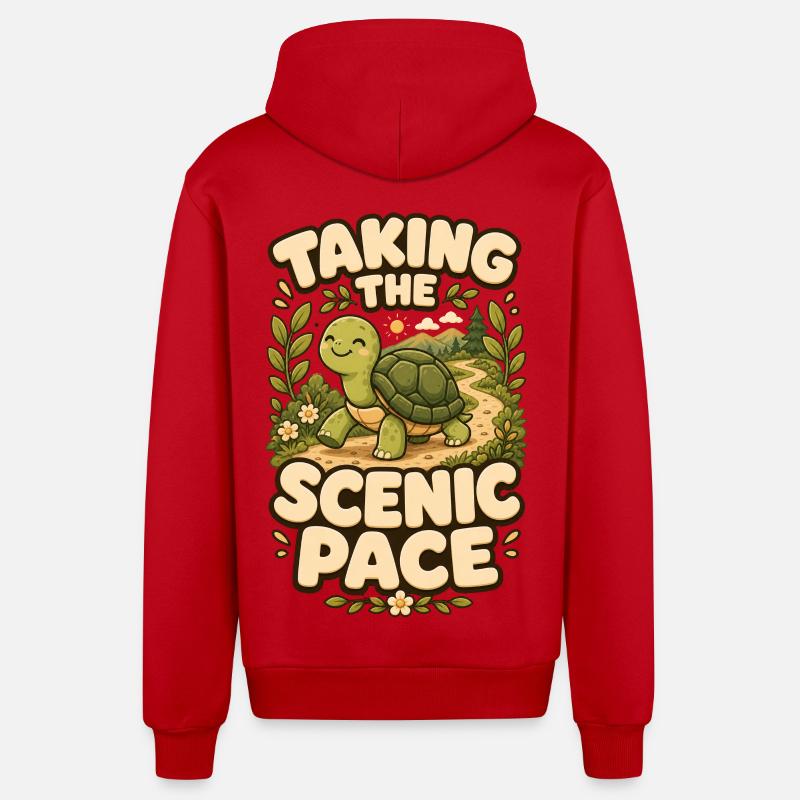 Taking The Scenic Pace Turtle - Organic Relaxed Hooded Jacket Made in EU - red