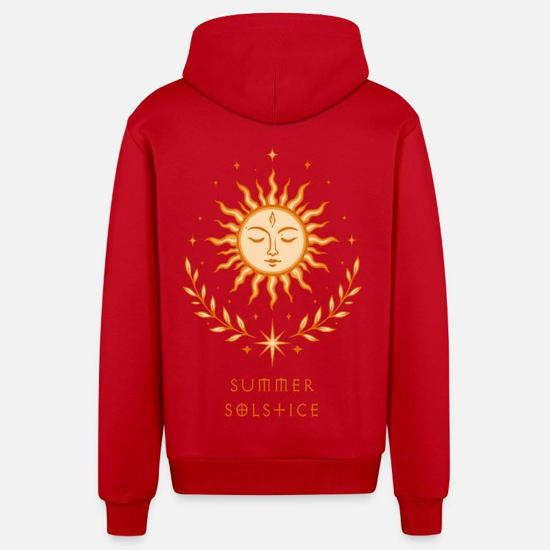 Summer Solstice Sonne – Boho Symbol - Organic Relaxed Kapuzenjacke Made in EU - Rot