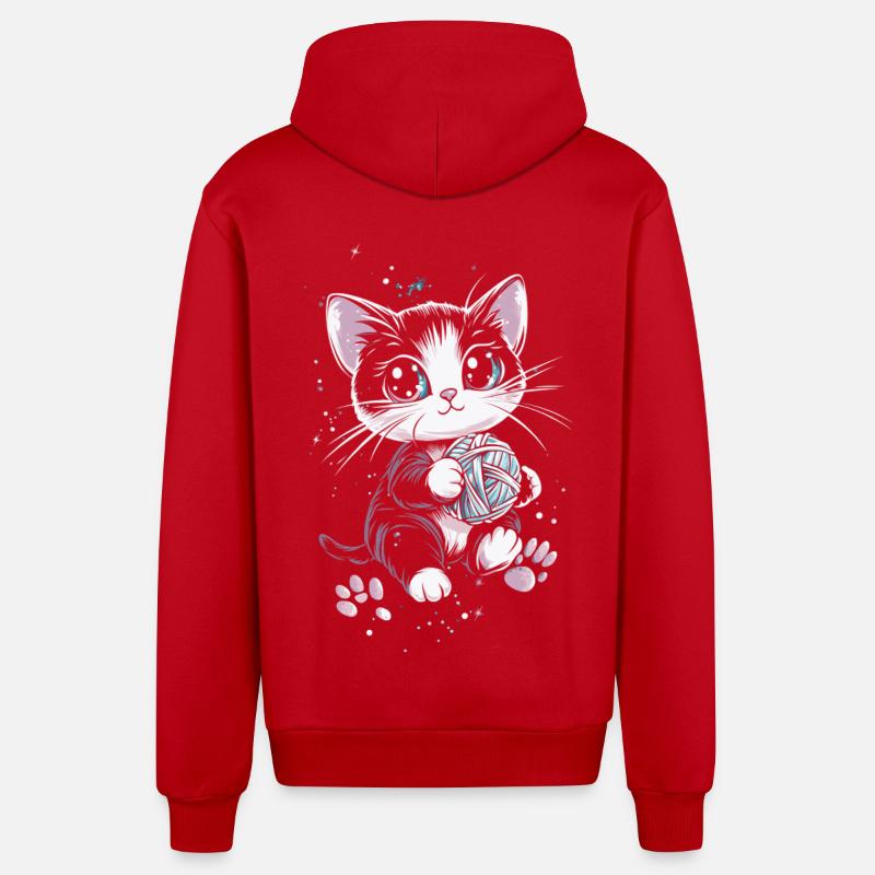 Chat mignon avec pelote de laine - Veste à capuche bio décontractée fabriquée en UE - rouge