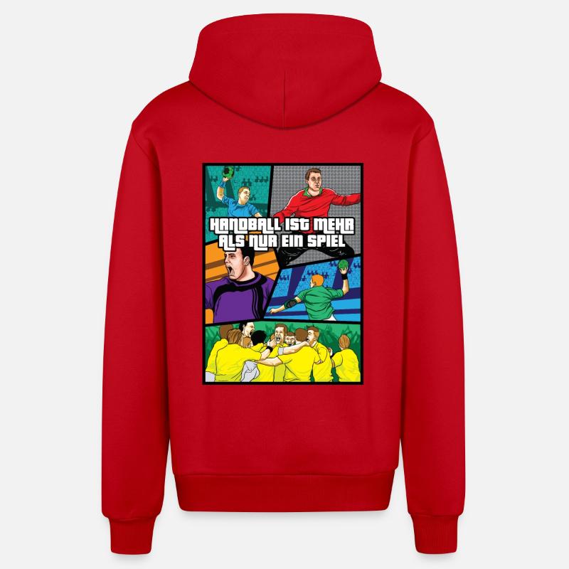 Handball Comic - Veste à capuche bio décontractée fabriquée en UE - rouge