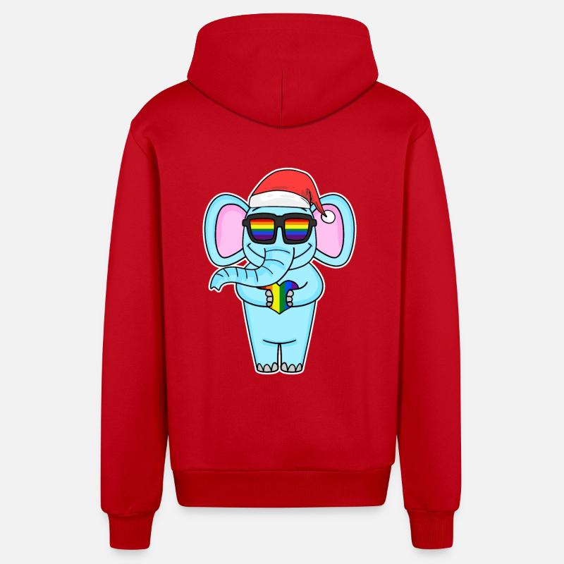 Éléphant Arc-en-ciel Noël - Veste à capuche bio décontractée fabriquée en UE - rouge