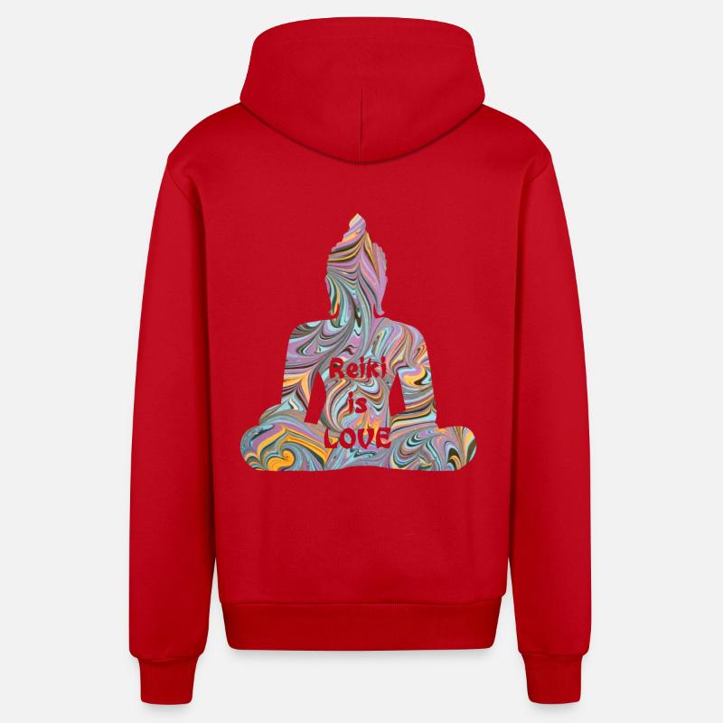 reiki avec bouddha e 14 - Veste à capuche bio décontractée fabriquée en UE - rouge