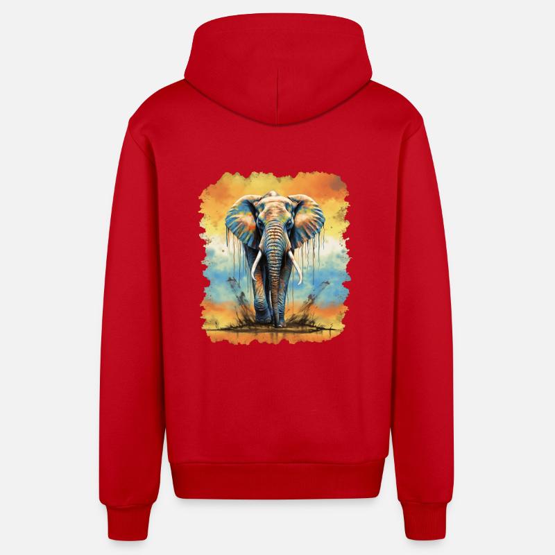 Éléphant - Veste à capuche bio décontractée fabriquée en UE - rouge