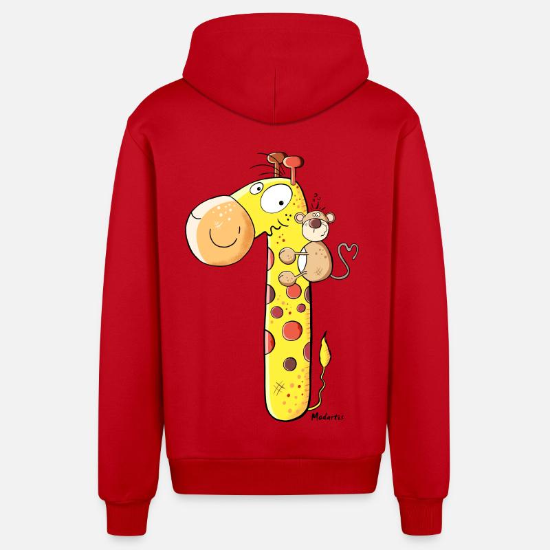 Monkey on Giraffe - Organic Relaxed Hooded Jacket Made in EU - red
