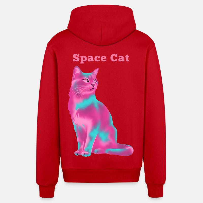 Chat de l’espace - Veste à capuche bio décontractée fabriquée en UE - rouge