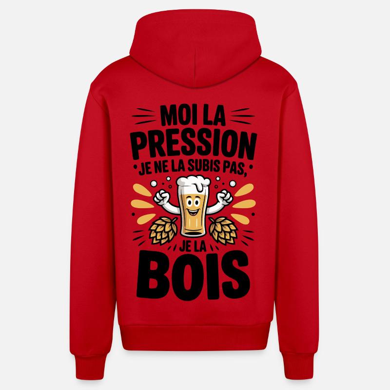 Bière Pression Subis houblon llustration fun - Veste à capuche bio décontractée fabriquée en UE - rouge