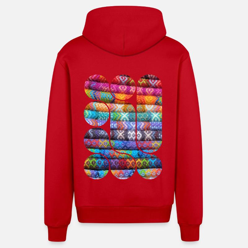 Patchwork Tricoté Vif - Veste à capuche bio décontractée fabriquée en UE - rouge