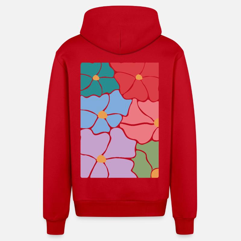 Fleurs de flore bohème - Veste à capuche bio décontractée fabriquée en UE - rouge