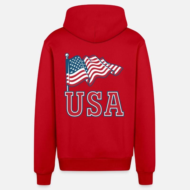 Drapeau des États-Unis - Veste à capuche bio décontractée fabriquée en UE - rouge