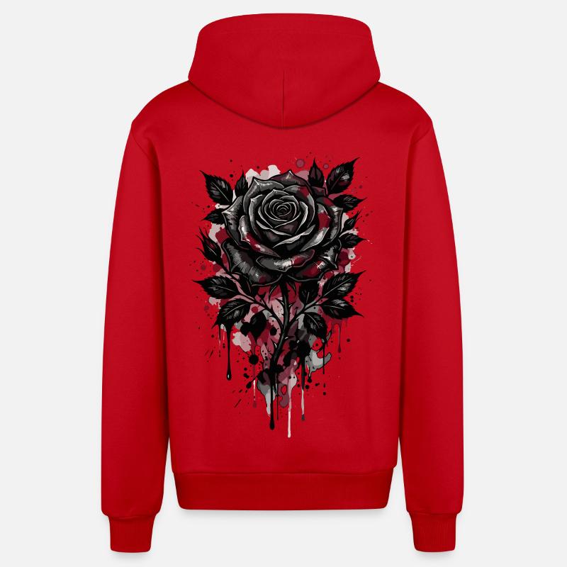 Rose, Rose Noire, Rose et Fleurs - Veste à capuche bio décontractée fabriquée en UE - rouge