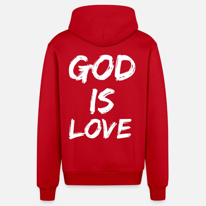 Dieu est amour - Veste à capuche bio décontractée fabriquée en UE - rouge